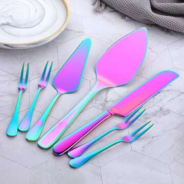Rainbow Stainless Steel Cake Server Set - Party Essential