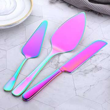 Rainbow Stainless Steel Cake Server Set - Party Essential