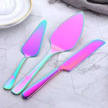 Rainbow Stainless Steel Cake Server Set - Party Essential