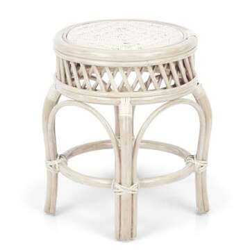 Ginger Handmade Rattan Wicker Stool Fully Assembled White Wash