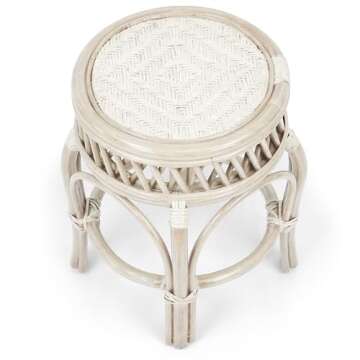 Ginger Handmade Rattan Wicker Stool Fully Assembled White Wash