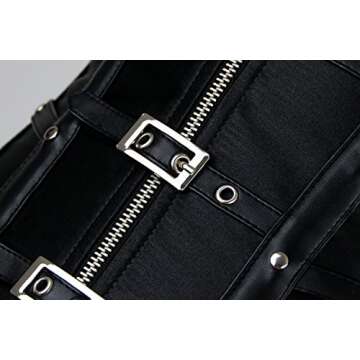 Charmian Women's Gothic Punk Satin Boned Zipper Overbust Corset Top with Buckles Black Small