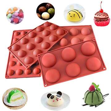 Semicircle Silicone Mold,Shxmlf Half Sphere Chocolate, Candy and Gummy Mold Teacake Bakeware Set for Cake Decoration Mousse Dome Jelly Ice Cream Bombe Cupcake Baking Mold, Assorted Size,Set of 4