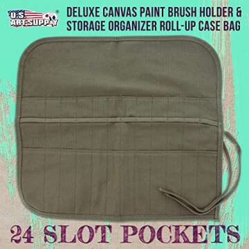 U.S. Art Supply Deluxe Canvas Art Paint Brush Holder & Storage Organizer Roll-Up Case Bag - 24 Slot ...