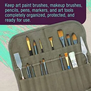 U.S. Art Supply Deluxe Canvas Brush Holder - 24 Slot Pouch