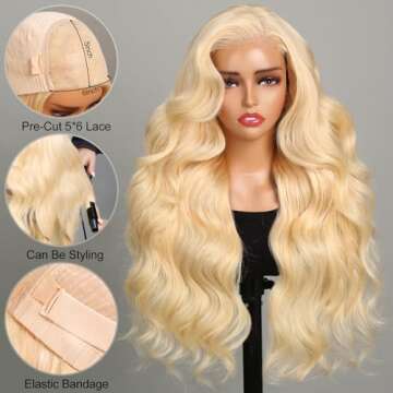 SUPERLOOK 6X5 613 Lace Front Wig Human Hair 220% Density Wear and Go Glueless Wigs Human Hair Blonde Lace Front Wigs Human Hair Pre cut Lace Pre Plucked Real Bleached Knots (26inch,6X5 Body Wave Wig)