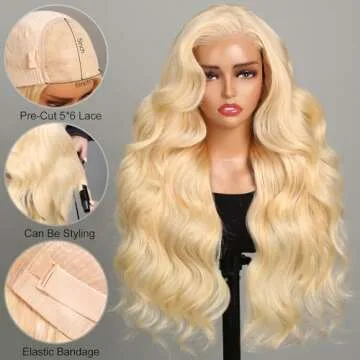 SUPERLOOK 6X5 613 Lace Front Wig Human Hair 220% Density Wear and Go Glueless Wigs Human Hair Blonde Lace Front Wigs Human Hair Pre cut Lace Pre Plucked Real Bleached Knots (26inch,6X5 Body Wave Wig)