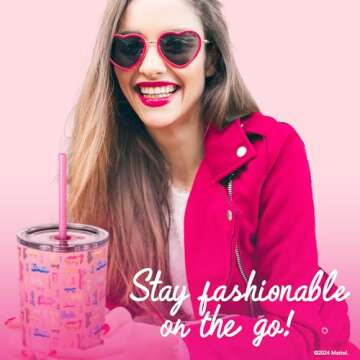 Dragon Glassware x Barbie Vacuum Insulated Tumbler with Lid and Straw - 24 oz Tumbler Cup with 2 Straws - Stainless Steel Cup for Water, Iced Tea - Shine Bright
