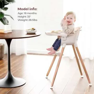 Fodoss 3-in-1 Wooden High Chair for Babies and Toddlers, Convertible Easy Clean Infant Highchair, Si...