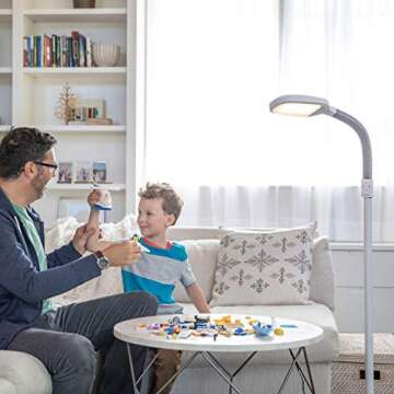 Verilux SmartLight Full Spectrum LED Modern Floor Lamp with Adjustable Brightness, Flexible Goosenec...