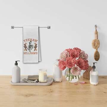 Dibor Funny Retro Western Hippie Skull Cowboy Rodeo Leopard Lightning Kitchen Towels Dish Towels Dishcloth,Western Absorbent Drying Cloth Hand Towel Tea Towel for Bathroom Kitchen