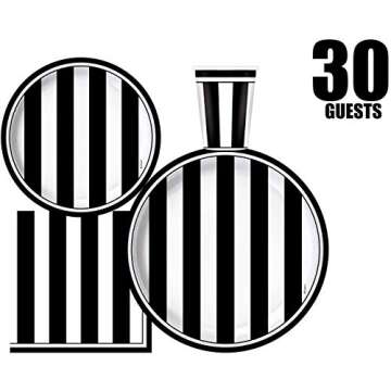 Oojami Black and White Party Supplies Set for 30 Guests