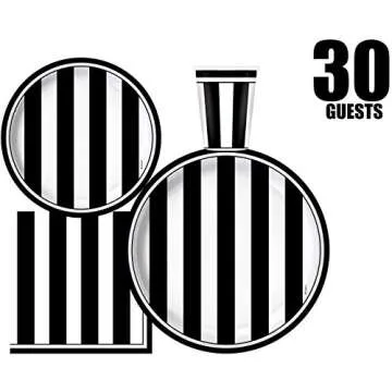 Oojami Black and White Party Supplies Set for 30 Guests