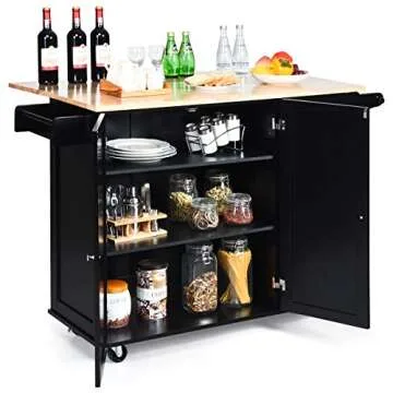 Giantex Kitchen Island Cart with Drop-Leaf Tabletop, Large Trolley Cart with Large Cabinet, 3 Drawers, Towel Rack, Kitchen and Dining Room Utensils Organizer on Wheels