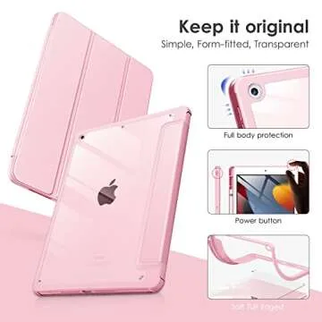 VIKESI Case for iPad 9th / 8th / 7th Generation 10.2 inch (2021/2020/2019 Released), Clear Back, TPU Shockproof Frame Cover[Built-in Pencil Holder,Support Auto Sleep/Wake] for ipad 10.2 - Pink
