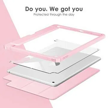 VIKESI Case for iPad 9th / 8th / 7th Generation 10.2 inch (2021/2020/2019 Released), Clear Back, TPU Shockproof Frame Cover[Built-in Pencil Holder,Support Auto Sleep/Wake] for ipad 10.2 - Pink