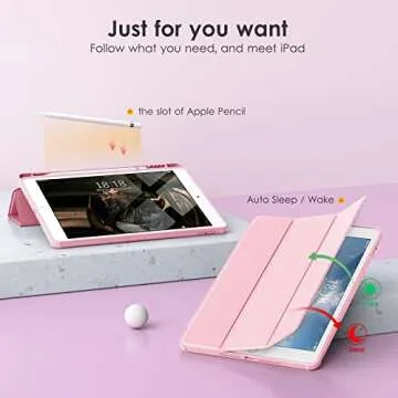 VIKESI Case for iPad 9th / 8th / 7th Generation 10.2 inch (2021/2020/2019 Released), Clear Back, TPU Shockproof Frame Cover[Built-in Pencil Holder,Support Auto Sleep/Wake] for ipad 10.2 - Pink