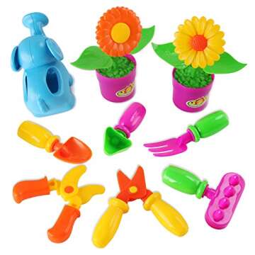 Liberty Imports Little Garden Tools 9-Piece Kids Gardening Set with Flower Pots, Watering Can, Rake, Shovel, Hoe, and Trowel