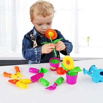 Liberty Imports Little Garden Tools 9-Piece Kids Gardening Set with Flower Pots, Watering Can, Rake, Shovel, Hoe, and Trowel