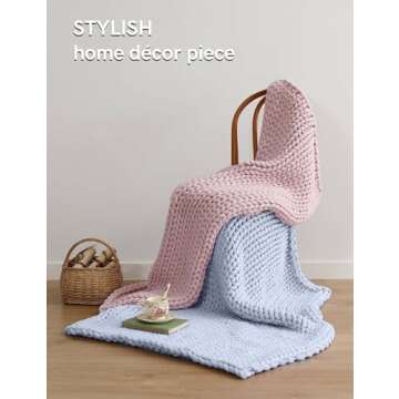 YnM Chunky Throw Blanket, Medium-Weight, Hand Knitted, Skin Friendly, Ventilated and Breathable, Mac...