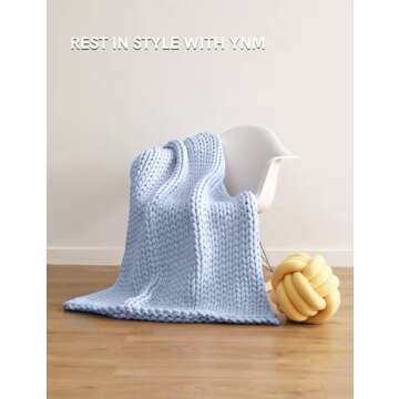 YnM Chunky Throw Blanket, Medium-Weight, Hand Knitted, Skin Friendly, Ventilated and Breathable, Machine Washable, Home Décor Piece for Couch, Sofa and Bed (Atlantis Blue, 40x50 Inch)