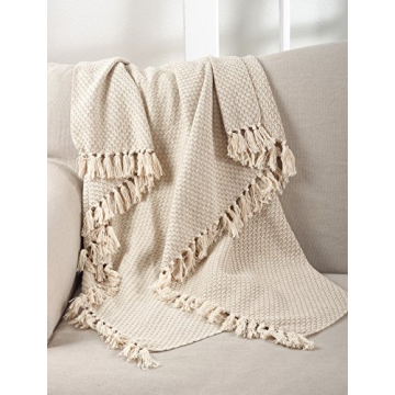 Classic Cotton Throw Blanket with Tassel Trim - 50" x 60"