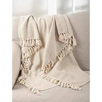 Classic Cotton Throw Blanket with Tassel Trim - 50" x 60"