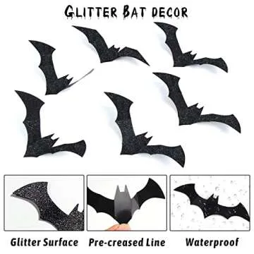 144pcs Glittery Halloween Bat Wall Stickers for Decor