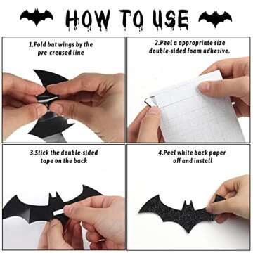 FOIMAS 144pcs Halloween Bat Wall Decor,3D Black Glitter Bats Wall Stickers Decal for Halloween Home Decoration Party Supply