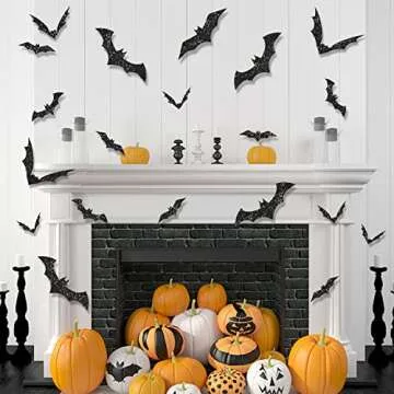 144pcs Glittery Halloween Bat Wall Stickers for Decor