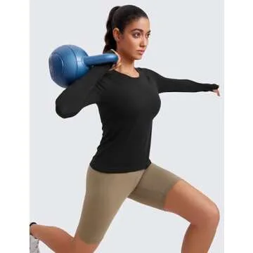 CRZ YOGA Womens Seamless Workout Long Sleeve Shirts Quick Dry Gym Athletic Tops Breathable Running Yoga T-Shirts Black Small