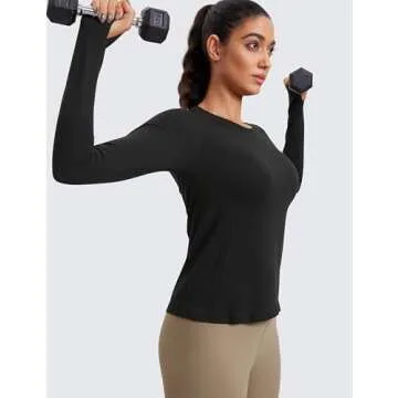 CRZ YOGA Womens Seamless Workout Long Sleeve Shirts Quick Dry Gym Athletic Tops Breathable Running Yoga T-Shirts Black Small