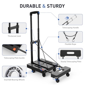 SPACEKEEPER Folding Hand Truck - Heavy Duty Utility Cart 500 lbs