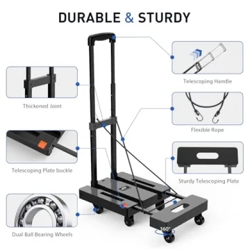 SPACEKEEPER Folding Hand Truck - Heavy Duty Utility Cart 500 lbs