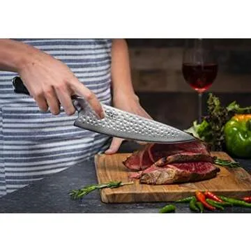 Chef Knife: Best Professional Quality 8 Inch Japanese AUS10 67-Layer High Carbon Damascus Stainless Super Steel Gyuto- Razor Sharp Full Tang Blade w/Hammered Finish & Ergonomic G10 Handle