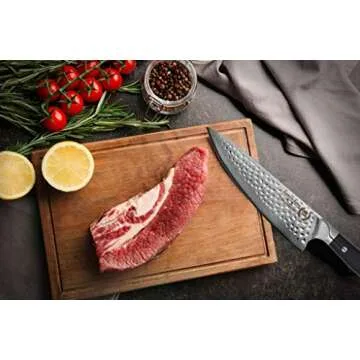 Chef Knife: Best Professional Quality 8 Inch Japanese AUS10 67-Layer High Carbon Damascus Stainless Super Steel Gyuto- Razor Sharp Full Tang Blade w/Hammered Finish & Ergonomic G10 Handle