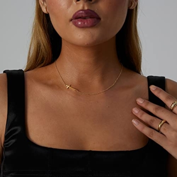VIROMY Sideways Cross Necklace 18K Gold Plated Jewelry