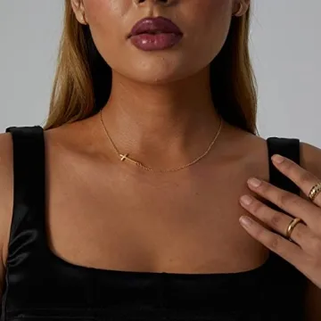 VIROMY Sideways Cross Necklace 18K Gold Plated Jewelry