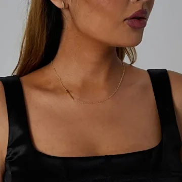 VIROMY Sideways Cross Necklace 18K Gold Plated Jewelry