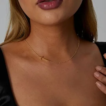VIROMY Sideways Cross Necklace 18K Gold Plated Jewelry
