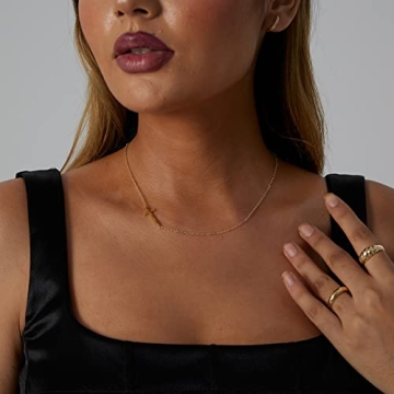VIROMY Sideways Cross Necklace 18K Gold Plated Jewelry