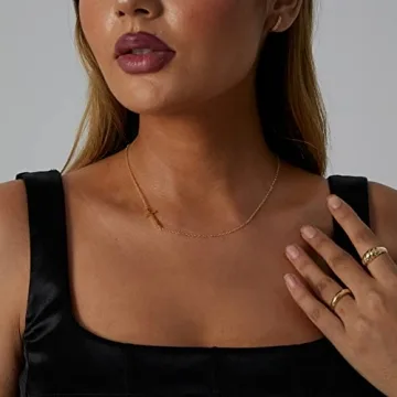 VIROMY Sideways Cross Necklace 18K Gold Plated Jewelry