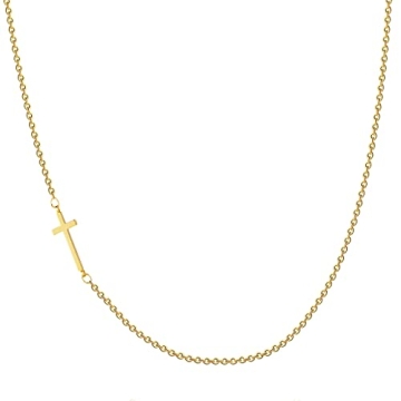VIROMY Sideways Cross Necklace 18K Gold Plated Jewelry