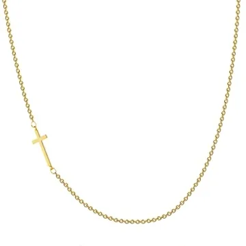 VIROMY Sideways Cross Necklace 18K Gold Plated Jewelry