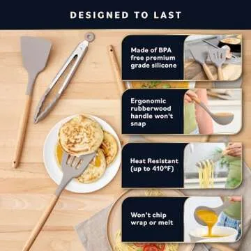 Home Hero 33 Pcs Kitchen Cooking Utensils Set, Non-Stick Silicone Cooking Kitchen Utensils Spatula Set with Holder, Wooden Handle Silicone Kitchen Gadgets Utensil Set (33 Pcs - Khaki)