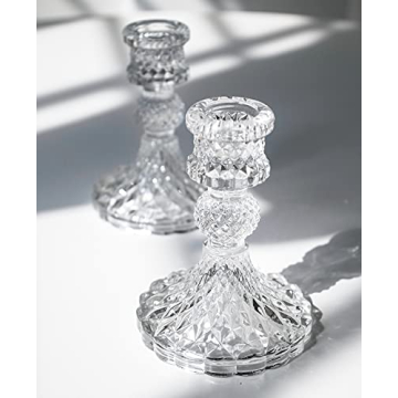 Taper Candle Holders Set of 2 Clear Glass Centerpiece