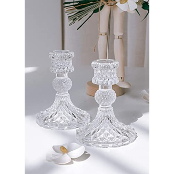 Taper Candle Holders Set of 2 Clear Glass Centerpiece