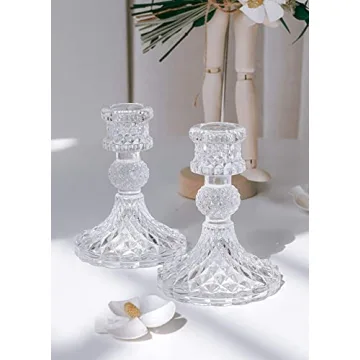 Taper Candle Holders Set of 2 Clear Glass Centerpiece