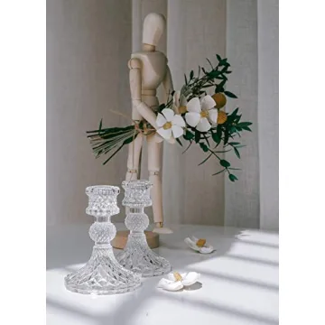 Taper Candle Holders Set of 2 Clear Glass Centerpiece