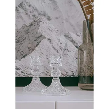 Taper Candle Holders Set of 2 Clear Glass Centerpiece